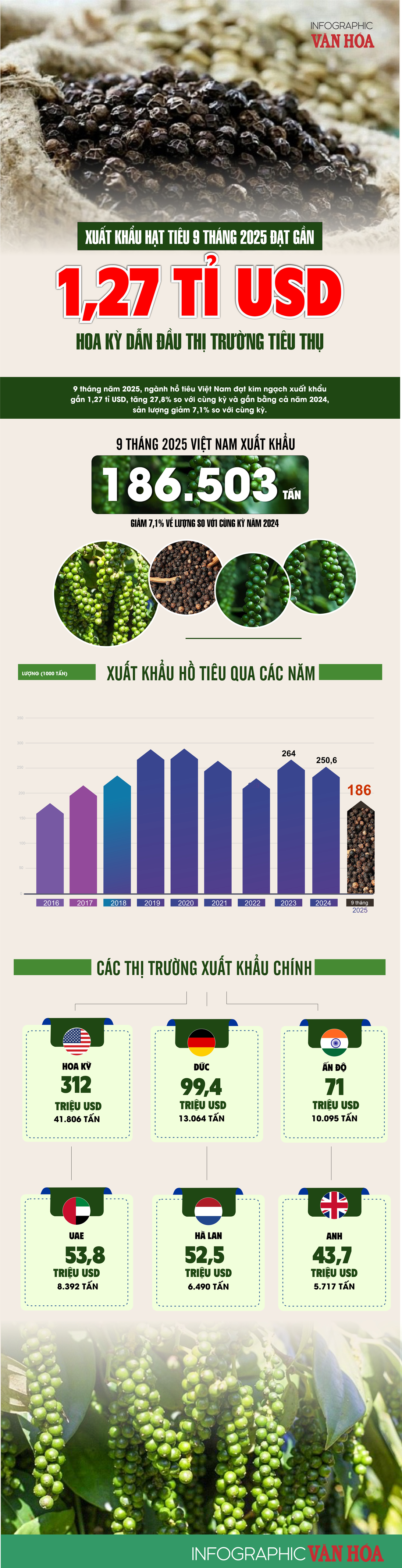 (Infographic) Giá hồ tiêu tăng mạnh, kim ngạch xuất khẩu gần 1,27 tỉ USD trong 9 tháng - ảnh 1