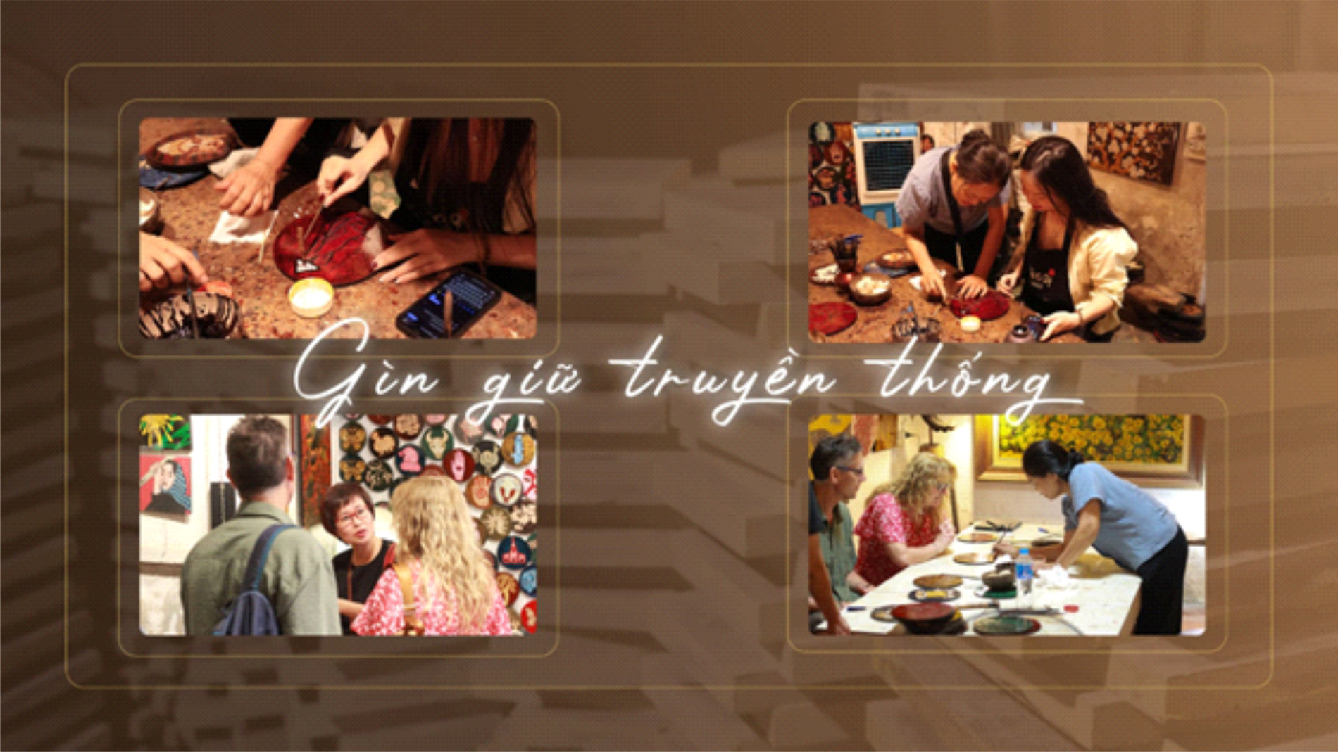 Du khách tham gia workshop trải nghiệm làm tranh sơn mài tại Hạ Thái