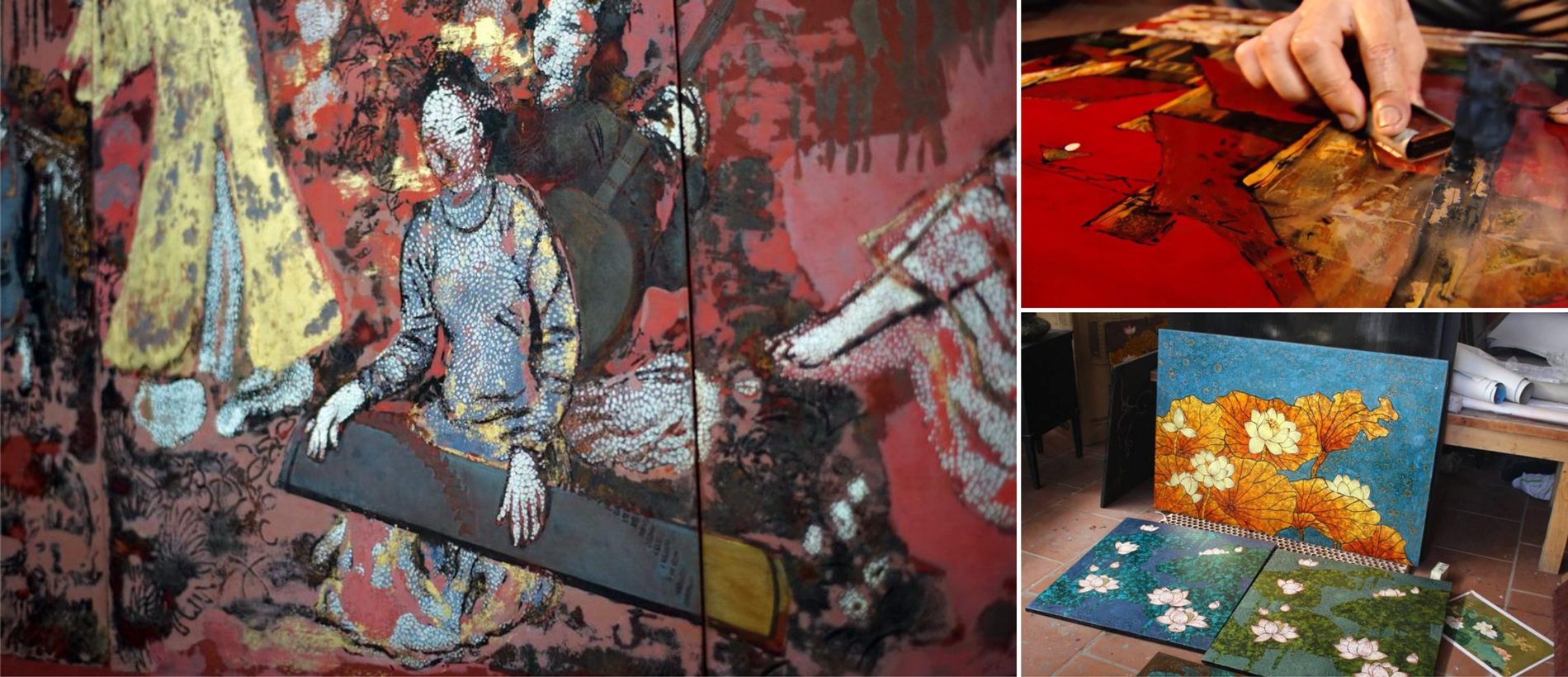 Nghệ nhân Hạ Thái thực hiện công đoạn mài tranh sơn mài thủ công