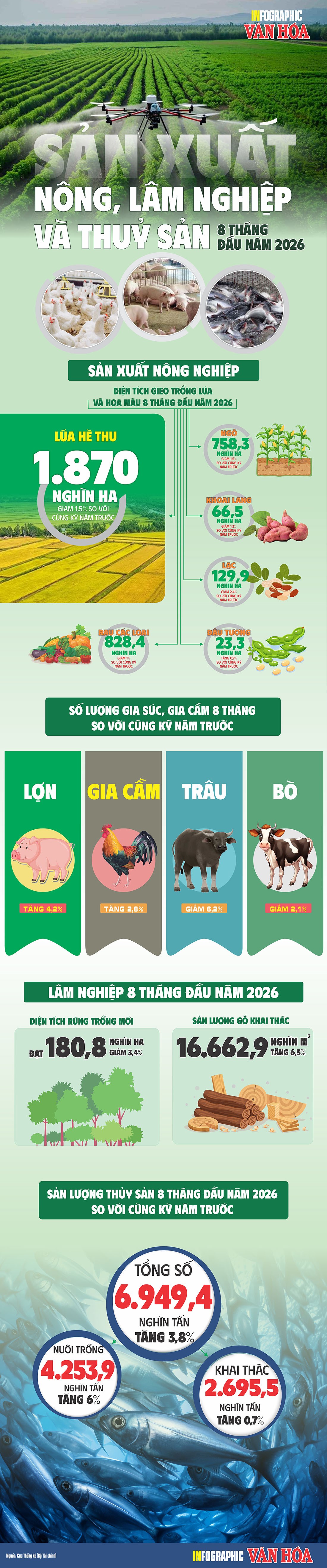 Nông nghiệp 8 tháng đạt 6.949 nghìn tấn thủy sản, nuôi trồng tăng 6%