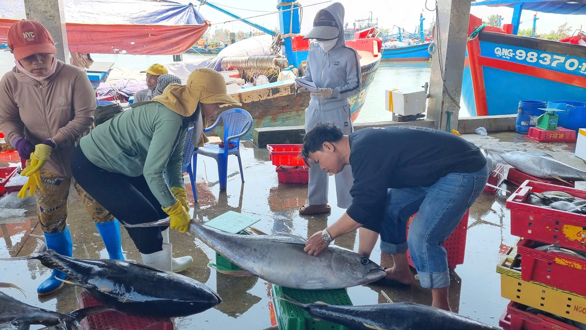 Tàu cá Quảng Ngãi bội thu hải sản, ngư dân phấn khởi sau chuyến biển xa - ảnh 6