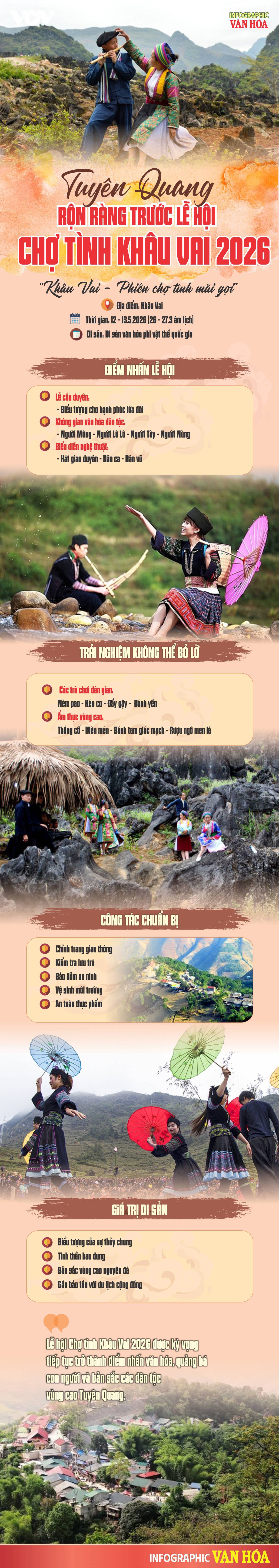 Infographic Tuyên Quang rộn ràng trước Lễ hội Chợ tình Khâu Vai 2026 với nhiều hoạt động văn hóa đặc sắc
