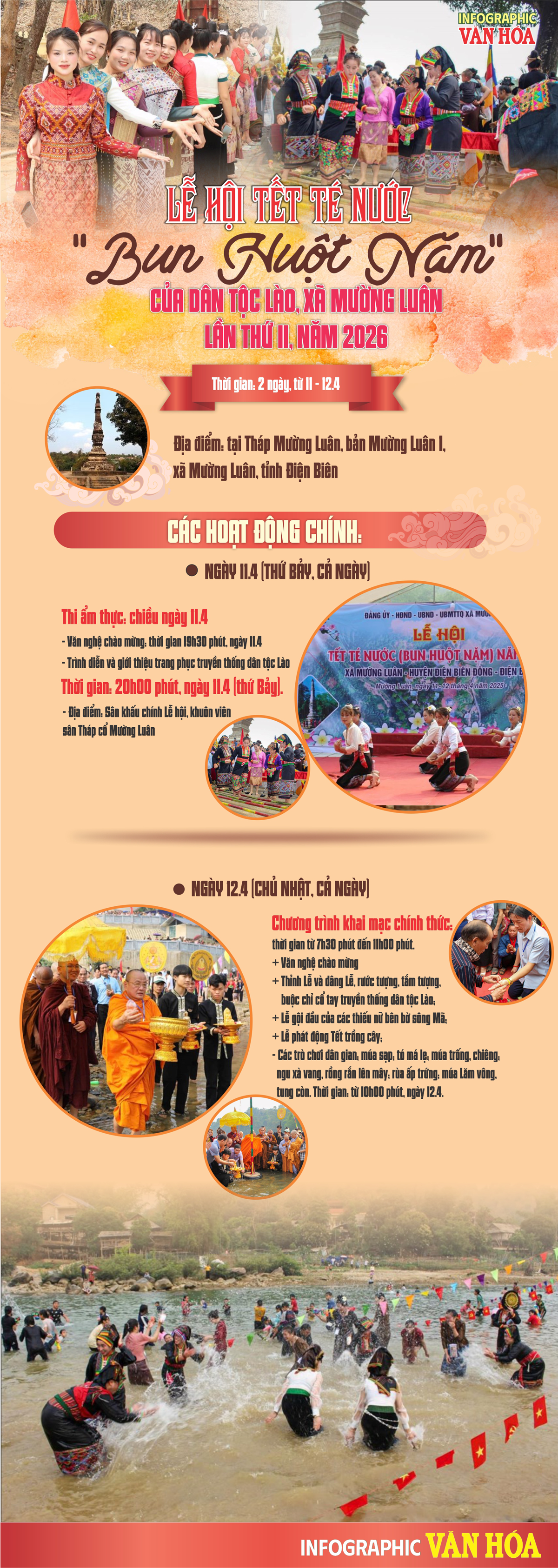 Lễ hội Tết té nước Bun Huột Nặm năm 2026 tại xã Mường Luân (Điện Biên)