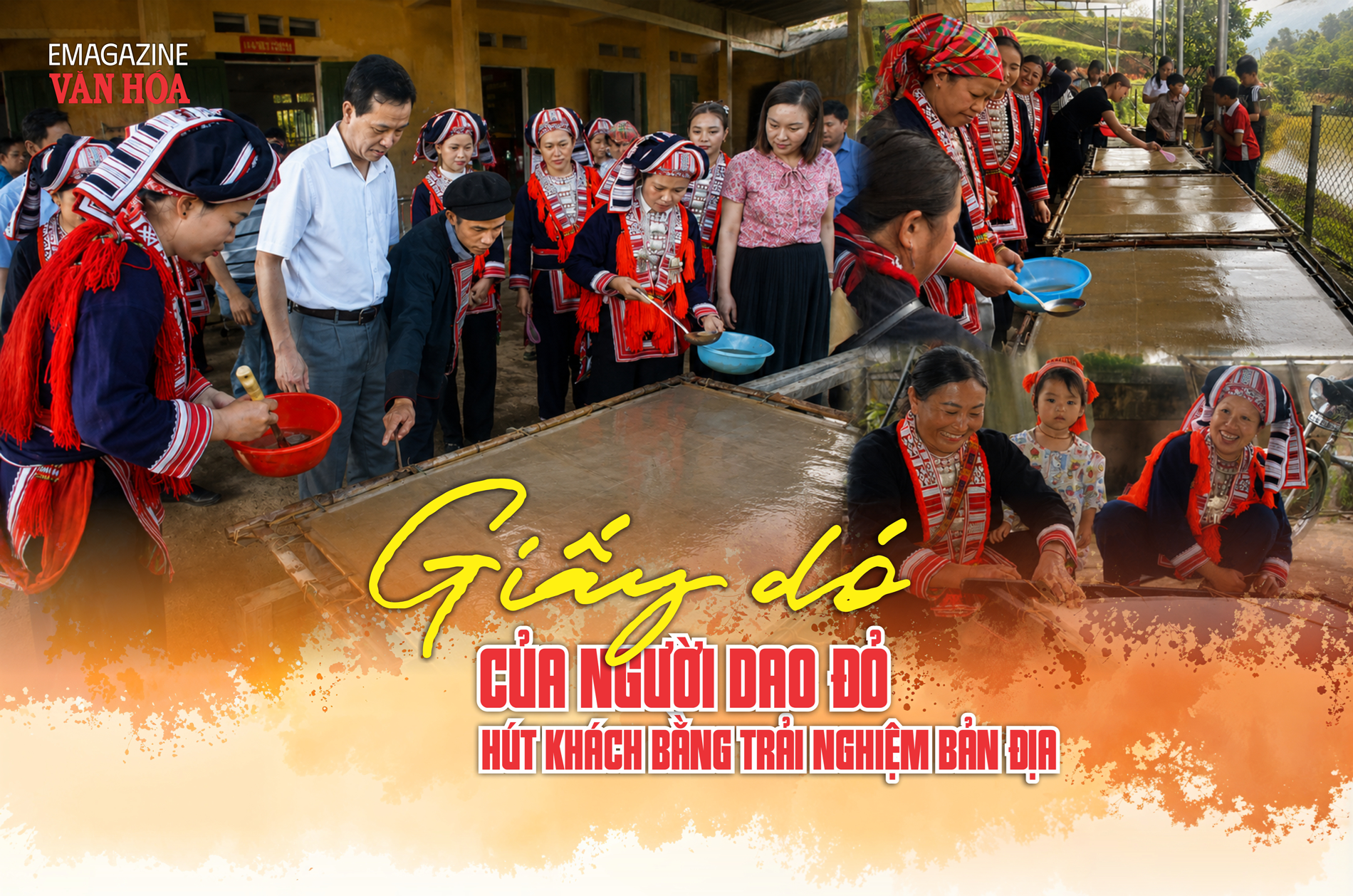 Nghệ nhân người Dao đỏ hướng dẫn làm giấy dó truyền thống tại xã Nậm Dịch, Tuyên Quang phục vụ du lịch cộng đồng.
