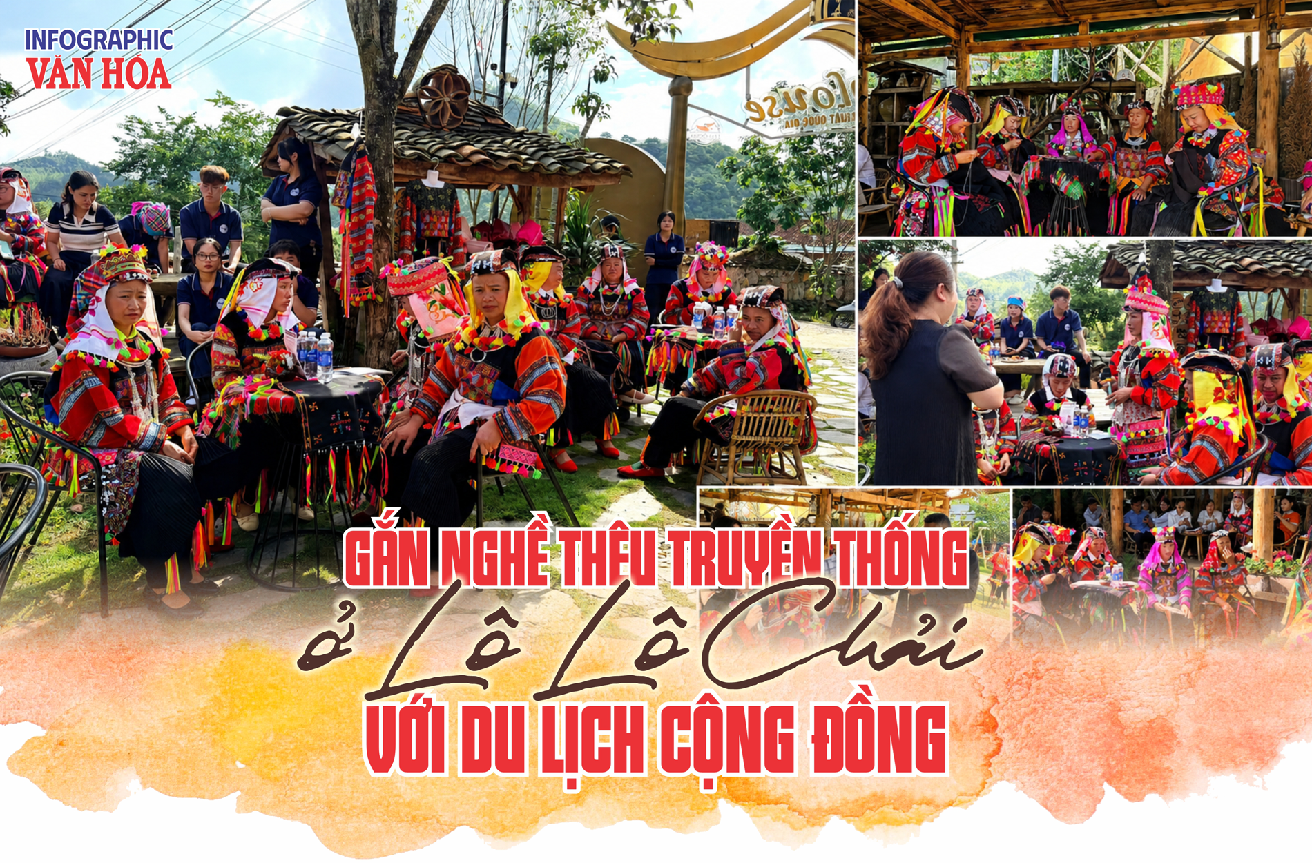 Nghệ nhân dân tộc Lô Lô trình diễn nghề thêu truyền thống tại Lô Lô Chải gắn với phát triển du lịch cộng đồng ở Lũng Cú, Tuyên Quang