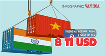 (Infographic) Thương mại Việt Nam – Ấn Độ 6 tháng năm 2025 tăng 10 % lên gần 8 tỉ USD