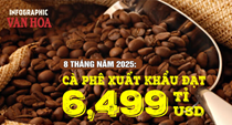 (Infographic) Xuất khẩu cà phê 2025 tăng sốc, 8 tháng đã phá kỷ lục năm 2024