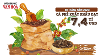 (Infographic) Xuất khẩu cà phê lập kỷ lục mới, vượt 7,4 tỉ USD sau 10 tháng
