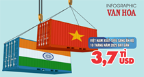 (Infographic) Xuất siêu sang Ấn Độ tăng mạnh, đạt gần 3,7 tỉ USD trong 10 tháng