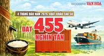 Xuất khẩu cao su 4 tháng đầu năm 2026 đạt 455 nghìn tấn, thu về 844,7 triệu USD