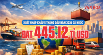 Xuất nhập khẩu 5 tháng đầu năm 2026 đạt 445,12 tỉ USD, tăng 25%