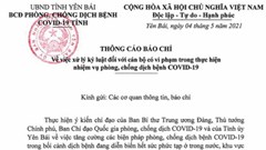Cảnh cáo Giám đốc Trung tâm Y tế TP Yên Bái do vi phạm phòng dịch