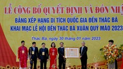 Đền Thác Bà đón nhận Bằng xếp hạng Di tích Quốc gia