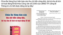 Chùa Ba Vàng báo cáo một tháng thu hơn 4,1 tỉ đồng tiền công đức