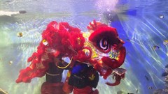 Độc, lạ màn biểu diễn múa lân dưới nước