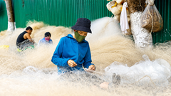 Nghề vá lưới tạo sinh kế cho lao động ven biển