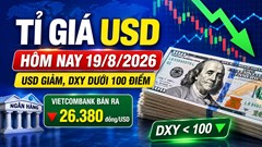 Tỉ giá USD hôm nay 19.8.2026: Giá ngân hàng quay đầu giảm, DXY dưới 100 điểm