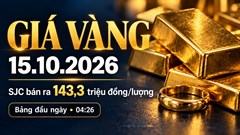 Giá vàng hôm nay 15.10.2026: SJC bán ra 143,3 triệu đồng/lượng