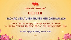 Ngày mai, Hội thi Báo cáo viên, Tuyên truyền viên giỏi Đảng bộ Chính phủ năm 2026