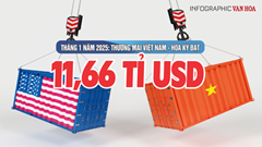 (Infographic) Tháng 1 năm 2025: Thương mại Việt Nam - Hoa Kỳ đạt 11,66 tỉ USD