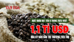 (Infographic) Xuất khẩu hạt tiêu 8 tháng 2025 vượt 1,1 tỉ USD, Hoa Kỳ dẫn đầu thị trường tiêu thụ