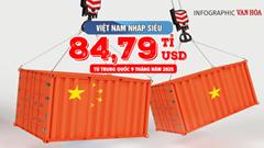 (Infographic) Việt Nam nhập siêu 84,79 tỉ USD từ Trung Quốc 