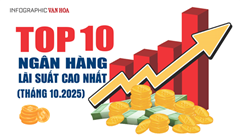 (Infographic) Top 10 ngân hàng lãi suất cao nhất tháng 10.2025