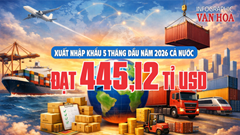 Xuất nhập khẩu 5 tháng đầu năm 2026 đạt 445,12 tỉ USD, tăng 25%