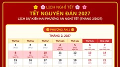 Phương án nghỉ Tết 2027: 7 ngày từ 28 tháng Chạp đến mùng 5 tháng Giêng
