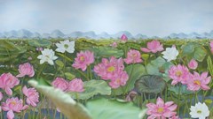 Tranh Sen Liên Hoa Tịnh Cảnh trưng bày tại lễ hội Sen Hà Nội 2024