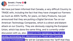 Tổng thống Trump chấm dứt đàm phán với Canada, úp mở đạt thoả thuận với 4-5 nước