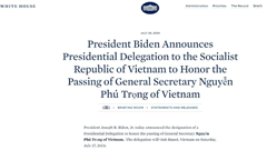 Tổng thống Mỹ cử phái đoàn sang Việt Nam viếng Tổng Bí thư Nguyễn Phú Trọng