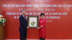 Tổng Bí thư thăm Đại sứ quán, gặp gỡ cán bộ các cơ quan đại diện và cộng đồng người Việt Nam tại Indonesia