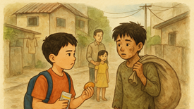 Theo chân cậu bé ôm bao tải, sự thật khiến hai đứa trẻ không tin vào mắt mình