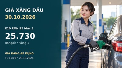 Giá xăng dầu hôm nay 30.10.2026: Bảng mới từ chiều 29.10 đang áp dụng