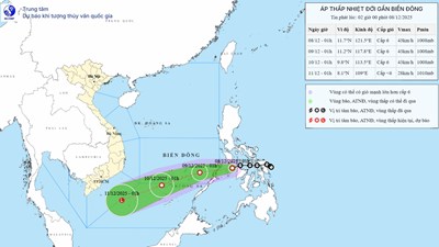 Dự báo thời tiết 8.12: Áp thấp nhiệt đới vào Biển Đông, gió mạnh cấp 6, giật cấp 8