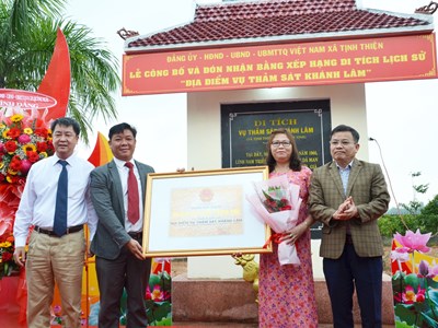 Di tích địa điểm Vụ thảm sát Khánh Lâm đón nhận Bằng di tích cấp tỉnh