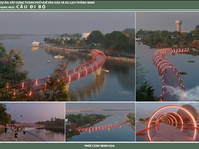 Lấy ý kiến về phương án thiết kế cầu đi bộ nối cồn Dã Viên giữa sông Hương