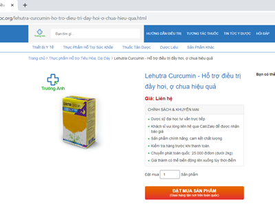Cảnh báo sản phẩm Lehutra-Curcumin vi phạm quy định về quảng cáo thực phẩm