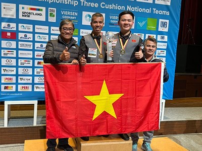 Việt Nam vô địch giải Billiards Carom 3 băng đồng đội thế giới