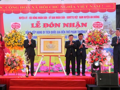 Hải Phòng đón nhận Bằng xếp hạng Di tích quốc gia Đền thờ Phạm Thượng Quận