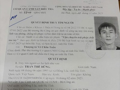 Công an Hà Tĩnh truy tìm nghi phạm vận chuyển ma túy