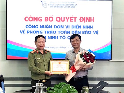 BQL  Bán đảo Sơn Trà và các bãi biển du lịch Đà Nẵng được công nhận là đơn vị điển hình về phong trào Toàn dân bảo vệ an ninh Tổ quốc