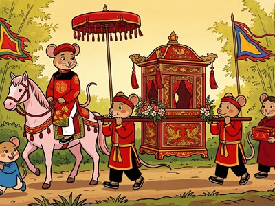 Tái hiện “Đám cưới chuột” trong tranh dân gian Đông Hồ bằng AI qua MV “Tính chuyện trăm năm”