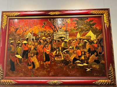 Ngắm những phiên chợ quê xưa trong tranh Hoàng Sùng