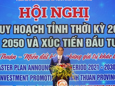 Thủ tướng Phạm Minh Chính dự Hội nghị công bố Quy hoạch tỉnh Ninh Thuận thời kỳ 2021 – 2030, tầm nhìn đến 2050