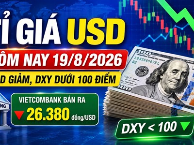 Tỉ giá USD hôm nay 19.8.2026: Giá ngân hàng quay đầu giảm, DXY dưới 100 điểm