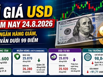 Tỉ giá USD hôm nay 24.8.2026: Giá ngân hàng giảm, DXY vẫn dưới 99 điểm