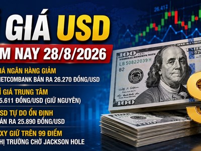 Tỉ giá USD hôm nay 28.8.2026: Giá ngân hàng giảm, DXY giữ trên 99 điểm