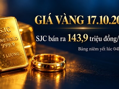 Giá vàng hôm nay 17.10.2026: Vàng miếng, vàng nhẫn giữ giá